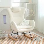 Nursery Rocking Chair Teddy Upholstered Glider Chair, Modern Rocking Accent Chairs with High Backrest Armchair Lounge Chair for Bedroom, Living Room White One Size