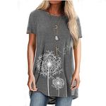 BUKINIE Women's Dandelion T Shirt Make A Wish Summer Short Sleeve Round Neck Casual Loose Graphic Tees Tunic Tops S-5XL(Grey,XX-Large)