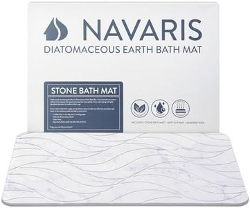 Navaris Diatomaceous Earth Bath Mat - Diatomite Stone Floor Mat For Bathroom And Shower At Home - Quick Dry, Non Slip, Absorbent 60 x 39 cm - White Marble Print