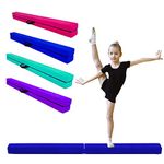 Balance Beam, 7FT Folding Gymnastic Beam with Carry Handle, Faux Suede Cover & Solid Wood Base, Anti-Slip Floor Beam for Kids Toddlers Beginners Competition Style (Blue)