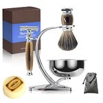 Straight Razor Shaving Kit for Men,Wet Shaving Brush and Bowl Set,Luxury Father's Day Gifts Set Includes Shave Brush,Soap,Stainless Steel Bowl,Shaving Stand,Double Edge Safety Razor with 10 Blades