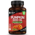 Pumpkin Seed Oil Capsules 3000mg - 100% Cold Pressed – 180 Softgels – 1500mg Linoleic Acid - Omega 6-Pumpkin Seed Oil for Hair Growth - UK Made By New Leaf Products 50% Linoleic Acid
