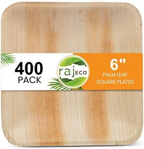 Raj Palm Leaf Bulk Plates 6" 400 Square Plates like Bamboo plates Disposable, Decorative Compostable Tableware for wedding, Lunch, Dinner, Birthday, Camping, Outdoor BBQ, Picnic