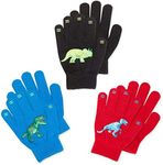 LUTHER PIKE SEATTLE 3 Pack - Magic Stretch Winter Kids Gloves for Boys, Kid & Children, Toddler - Dino, Camo, Trucks...