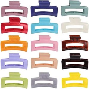 15 Pack Rectangle Hair Claw Clips Solid Color Hair Clips Stylish Elegant Barrettes for All Hair Types for Women Non-Slip Hair Jaw Clips