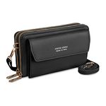 Kememo Crossbody Phone Bag for Women, PU Leather Mobile Phone Bag Ladies Cross Body Handbags with Adjustable Strap Card Slots, Small Shoulder Bags Coin Purse Wallet, Black