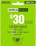 SIMPLE Mobile $30 5 GB Data, Unlimited Talk & Text Plan [Physical Delivery]