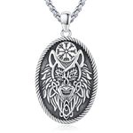Eusense Wolf Necklace Viking Pendant 925 Sterling Silver Viking Rune Necklace Wolf Head Pendant Nordic Amulet Mythology Jewellery Gift for Men Women