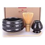 Goodwei Premium Matcha Tea Set - Ceremonial Bowl Chawan, Whisk and Holder + Gift Box (Tetsu, 80), Ceramics, 430 ml