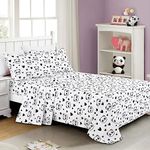 Chezmoi Collection 4-Piece Kids/Teens Panda Love Sheet Set - Soft Microfiber Black White Girls Printed Love Panda Hearts Whimsical Fun Kids Sheets, Full Size