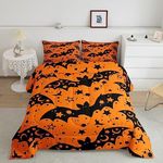 Feelyou Kids Happy Halloween Comforter Set Queen Size Cobweb Bat Cute Star Print Bedding Set for Boys Teens Decor Horror Theme Comforter Witchcraft Duvet Set Bedroom Quilt Set 3Pcs