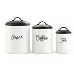 Barnyard Designs Black White Canister Sets for Kitchen Counter, Vintage Kitchen Canisters, Country Rustic Farmhouse Decor Kitchen, Coffee Tea Sugar Farmhouse Kitchen Decor, Metal, Set of 3