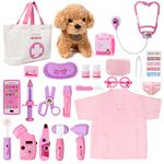 Doctors Set for Kids - Children Pet Vet Care Play Set with Doctor Costume, Plush Dog, Pretend Role Play Medical Kit Toys Gifts for 3 4 5 6 Year Old Toddlers