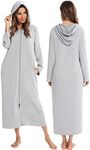 HALCYEEN Womens Hooded Zipper Bathrobe Long Sleeve House Coat Full Length Nightgown with Pockets S-XXL, Light Grey, XX-Large