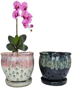 Beitewei 2PCS Small Ceramic Orchid Planter Pots with Holes 4.33inch Ceramic Planters for Orchid Repotting(Black&White)