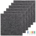 6 Pack Felt Bulletin Board with 35 Push Pins, Felt Board Tiles for Wall,Square Pin Board Tiles for Photos, Notes, Letter, Memo, Self-Adhesive Vision Board for Home Office Wall Decoration (Dark Gray)