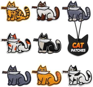 Cat Patches Iron On & Sew On Set of 8 – Easy Fix Embroidered Funny Patches for Hats, Jackets, Backpacks, Jeans & Bags – Cute Cat Patch Set, Gifts for Mom, Dad for Animal Lovers and DIY Decor