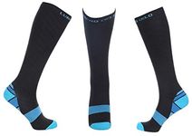 Lumino Cielo Athletic Fit Graduated Compression Socks, Knee Length for Marathon Runners, Varicose Veins, Leg Pain, Calf Pain (L/XL, Black and Blue)