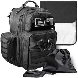 Tridee Dad Diaper Bag - Molle-Style, Waterproof 900D Polyester, Long Straps, Diaper Pouch, Wipes Dispenser, Insulated Pockets, Black, No