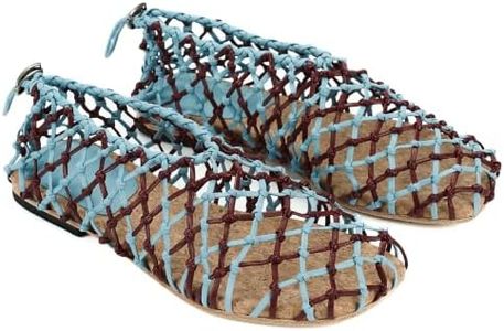 LE MURMURE Women's Woven Leather Closed Toe Flat Sandals with Cork Footbed