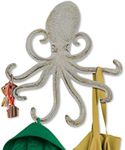 Cast Iron Octopus Wall Hook - Decorative Swimming Octopus Tentacles Key Hook for Entryway, Door Way or Bathroom - Novelty Wall Décor - Silver with Black Color with Screws and Anchors Included