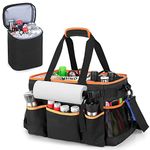 HODRANT Large Grill Utensil Caddy with Detachable Cooler, Collapsible Picnic Organizer with Paper Towel Holder for Griddle Accessories, Tailgating Accessory Basket for Outdoor Cooking Supplies, Black