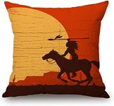 Silhouette of Native American Riding Horseback with a Spear Cotton Linen Square Throw Waist Pillow Case Decorative Cushion Cover Pillowcase Sofa 18"x 18"