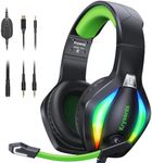 Krysenix PG1 Gaming Headset for PS4/PS5/PC/Xbox/Nintendo Switch, Xbox One Headset with AI Stereo Microphone Sound, Computer Headset with 3.5mm Jack & RGB Light Black/Green