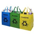 Premier Housewares Recycling Bags / Recycling Bin / Plastic Glass Paper Recycling Bags with Handles / Multicoloured - Set of 3