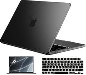 EooCoo Case Compatible with MacBook Air 13 inch M3 M2 2024 2023 2022 A3113 A2681, Plastic Hard Case & TPU Keyboard Skin & Screen Protector for Laptop Air 13.6 inch -Space Black Clear