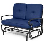 Tangkula Outdoor Swing Glider Chair, Patio Glider Bench for 2 Persons, Outdoor Rocking Loveseat with Steel Frame & Comfortable Cushions for Garden, Porch, Balcony, Poolside (Navy Blue)