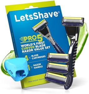 LetsShave Pro 5 Shaving Value Set for Men With 4 Blades & 1 Handle + Cap, World's First Curved Blade Razor, Face & Head Shaving Kit
