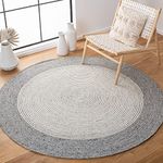 Safavieh Braided Collection BRD904G Hand-Woven Border Wool and Cotton Area Rug, 4' Round, Grey/Ivory