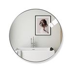 Amazing Tour 50cm Large Modern Round Mirror Silver Brushed Frame Wall Mirror Metal Framed HD Glass Wall Mirror for Makeup Bathroom Living Room