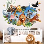 decalmile 3D Jungles Animal Wall Decals Forest Animal Elephant Lion Monkey Wall Stickers Kids Room Nursery Room Wall Decor