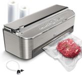 Mesliese Vacuum Sealer Machine, 85kPa 120W Automatic Food Sealer, Powerful Sealing System, Build-in Cutter | Bags Storage | Moist Mode and Air Suction Hose | 2 Bag Rolls and 5pcs Pre-cut Bags