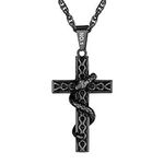 PROSTEEL Mens Necklace with Snake Cross Pendant Plated in Black Metal Religious Jewelry for Men Engraved Name Jewelry Chain (Black)