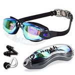 NASK Swimming Goggles, Quick Adjustable Swim Goggles for Adults Men Women & 8+ Age Kids Swimming Goggles with Nose Clip & Earplugs, Anti-Fog Clear Vision UV Resist Mirrored Lens Non-Leaking Goggles