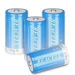 REACELL 4 Pack NIMH D Size Rechargeable Batteries, 1.2V 10000mAh High Capacity D Battery Cell Rechargeable Batteries with Battery Cases