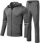 Rdruko Mens Tracksuit Set Hooded Jacket Sweatsuits Jogging Tops Full Zip Joggers Sports Sweatsuit with Pockets Grey XXL