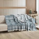 Milam London Boho Throw Blanket | Bohemian Throws For King Size Beds | Reversible Bohemian Bedding | Sofa Throw Large 3 Seater | King Size Bedspread 220 x 240 cm Blue