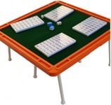 KZGMMHY8 Portable Travel Mahjong Set with Folding Table, Mini Mahjong Game for Camping, Picnic, Home Use(Mahjong+Table)