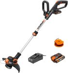 WORX 20V Cordless Grass Trimmer WG163E.3 with Fast Charger, 2 x 2,0Ah Batteries, PowerShare, 2-in-1 Strimmer/Edger, 90° Head pivots, Command Feed System