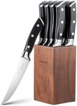 OAKSWARE Steak Knives Set of 8 with Walnut Block, 5 inch Non Serrated Steak Knife Set, 8 Pieces Straight Edge Kitchen Steak Knives - Forged German Steel - Full Tang Handle