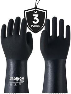 LANON 3 Pairs Nitrile Chemical Resistant Gloves, Reusable Heavy-Duty Rubber Gloves with MicroFoam Textured Palm, Acid, Alkali and Oil Protection, Black, Large