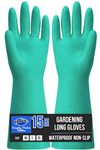 F8WARES Thick and Heavy Duty Reusable Nitrile Gardening Gloves/Long Garden Gloves for Gardening Work, Home Garden and Farming (XL, 1)