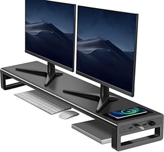 Vaydeer Dual Monitor Stand, Double Monitor Riser with Wireless Charger and 4 USB 3.0 Hub Ports, Metal Desk Raiser for 2 Monitors, PC Screen iMac Studio Display Gaming Office Work Space Saver Organizer