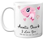 Auntie Birthday Mug - Auntie Shark - Aunty Birthday Gift from Nephew or Niece, Happy Birthday Aunt Auntie from Toddler Baby, Christmas Tea Coffee 11oz Ceramic Dishwasher Safe Mugs Cup