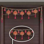 Nitishi Handmade Pink Both side Lotus Style Toran (TL-14) with Side Hangings, Bandanwar, Door Hanging for Main Entrance, MDF Toran, Temple, Wedding Decoration