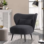 Oikiture Armchair with Lumbar Pillow and Wingback Velvet Lounge Sofa Accent Chair Charocal